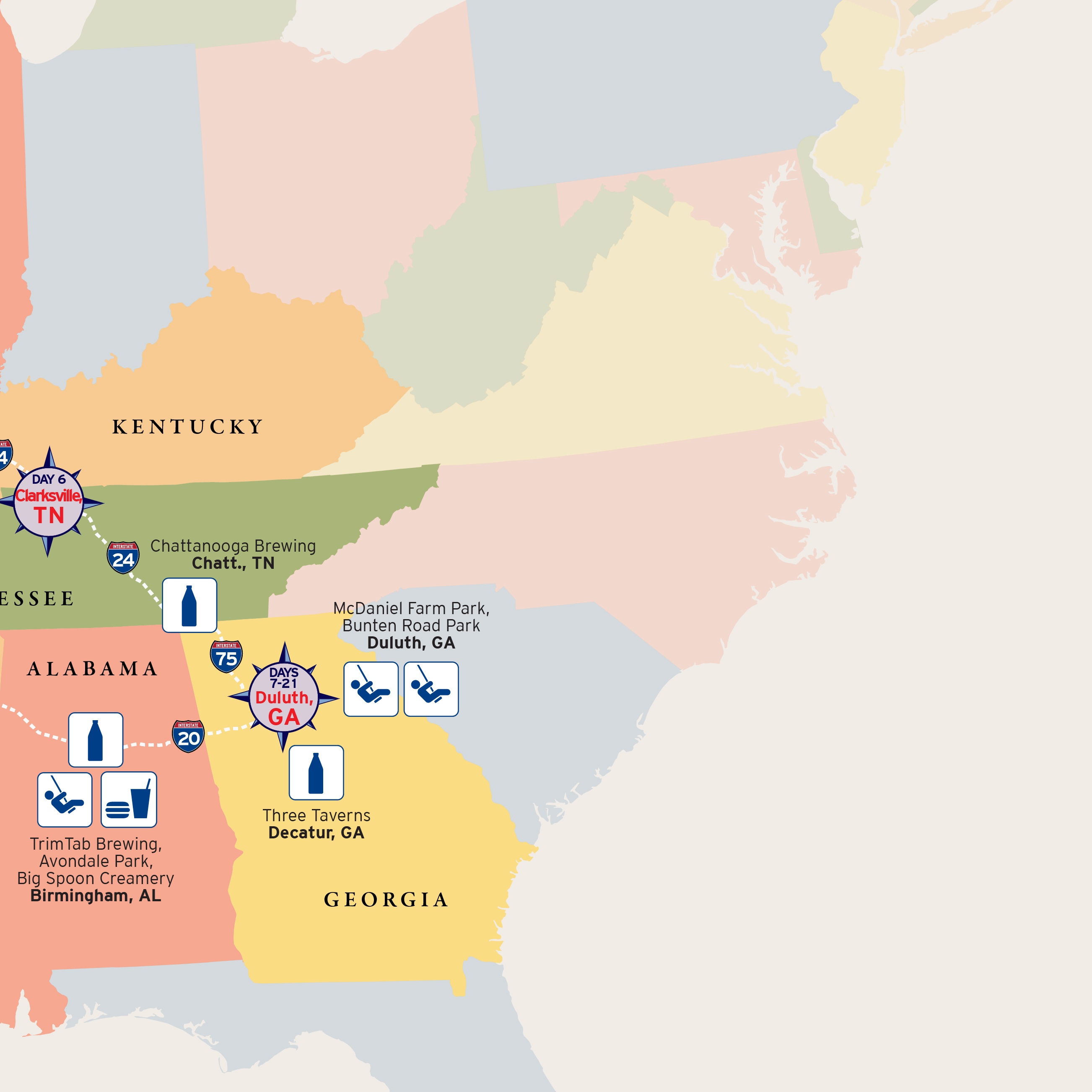 States visited contrasted with the nameless places we didn't go.