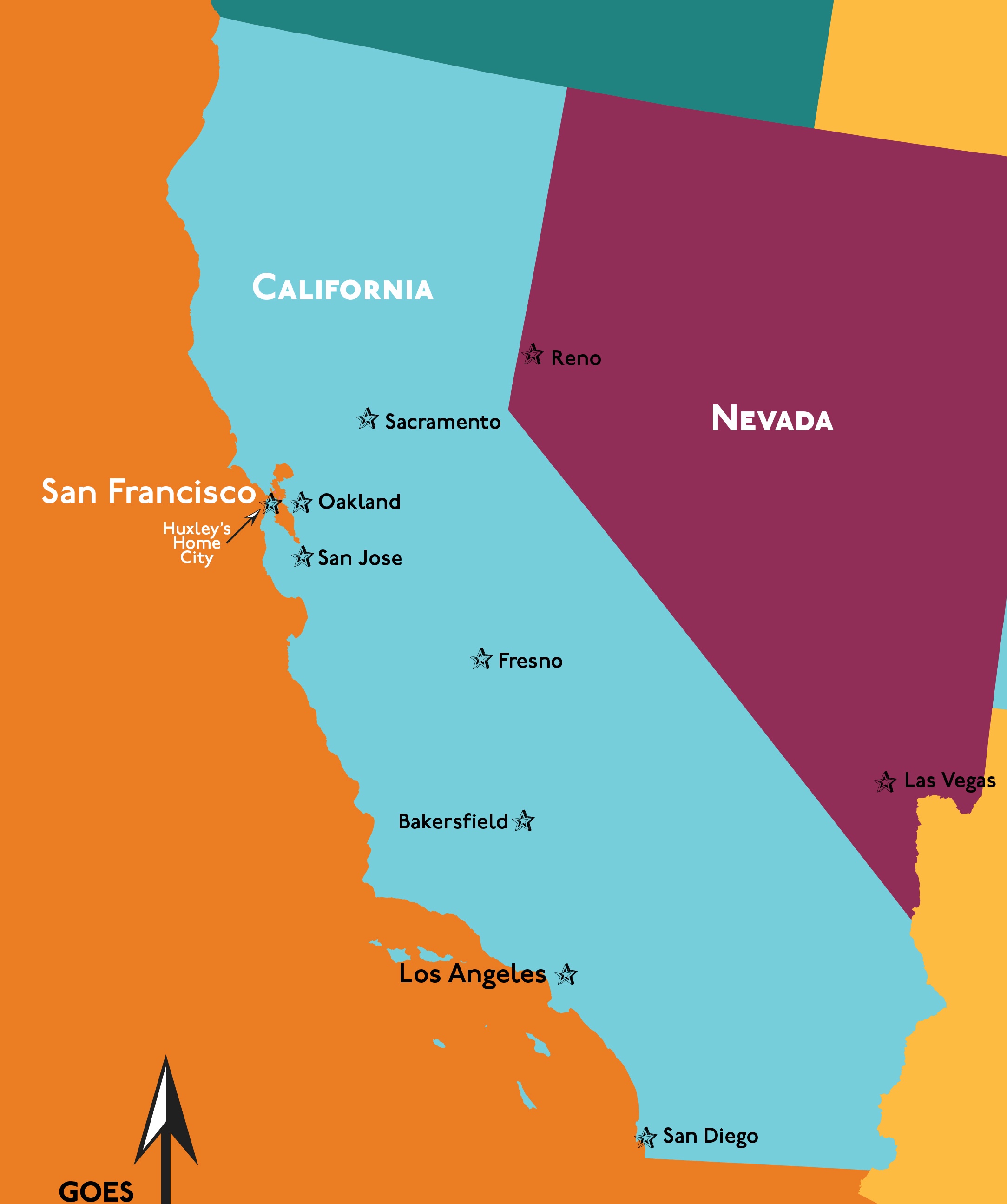 Our home state of California, satisfying large on the map.