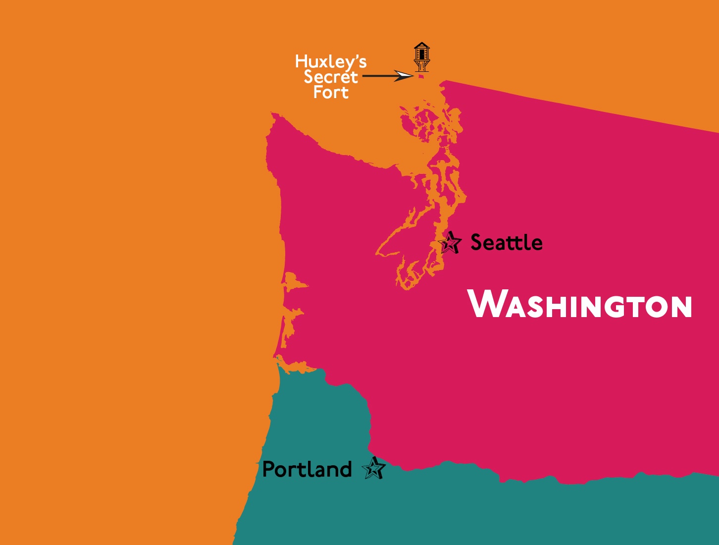 The map's Easter Egg, located in Point Roberts, Washington. It looks like an island, but that's because Canada has fled the map...