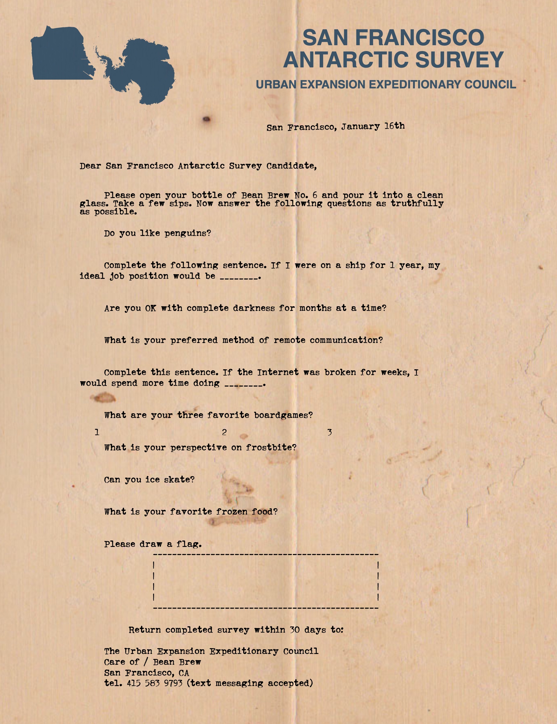 The survey sent to Bean Brew No.6 participants