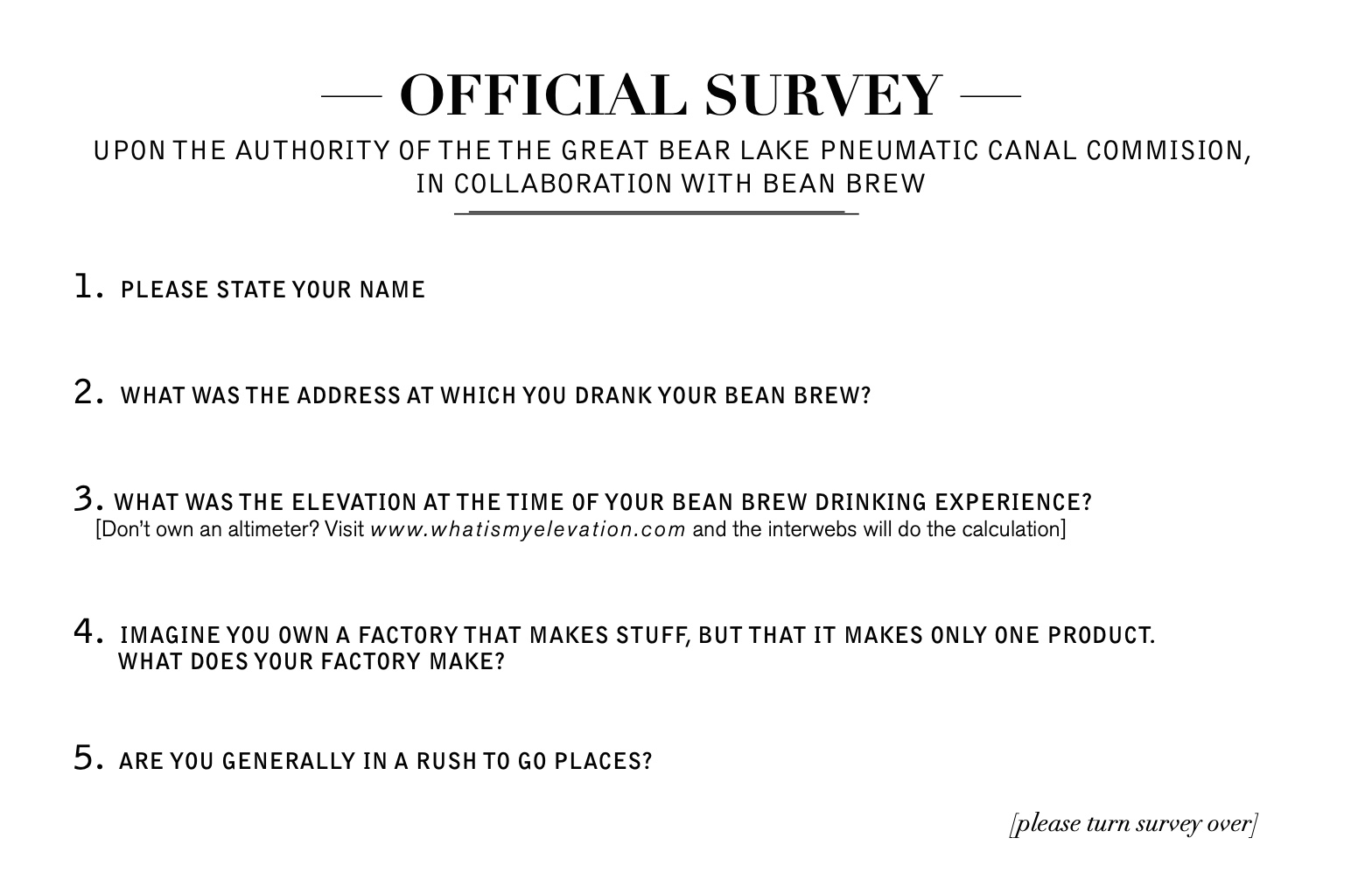 The Bean Brew No.8 survey Part 1
